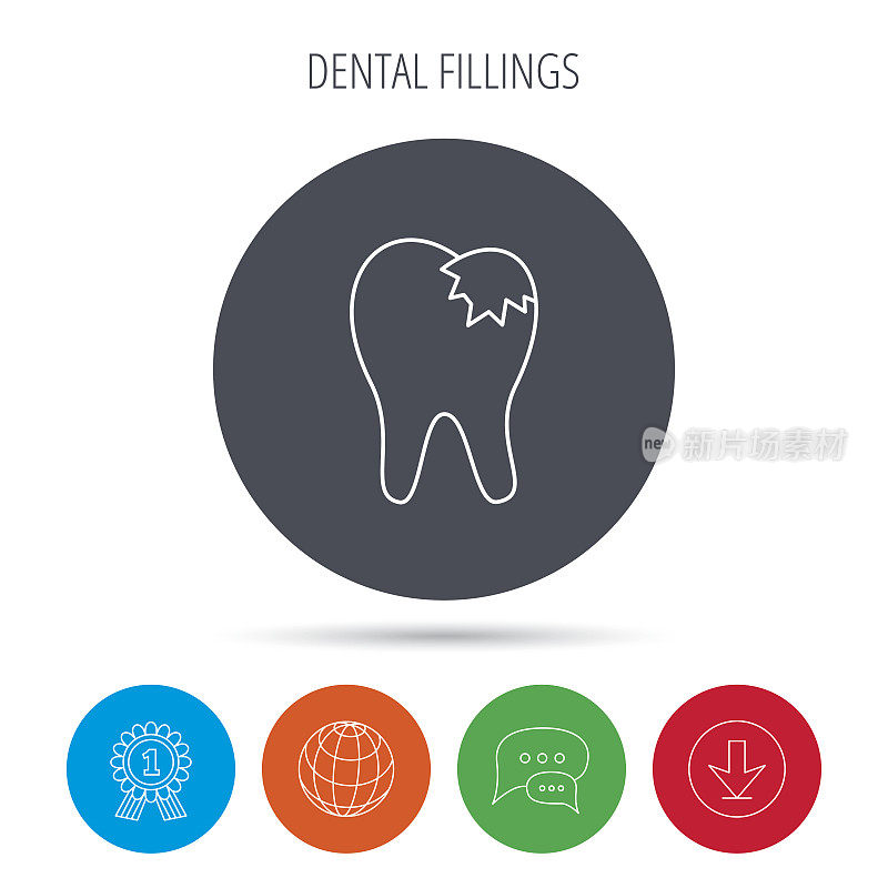 补牙材料图标。牙齿修复的迹象。
