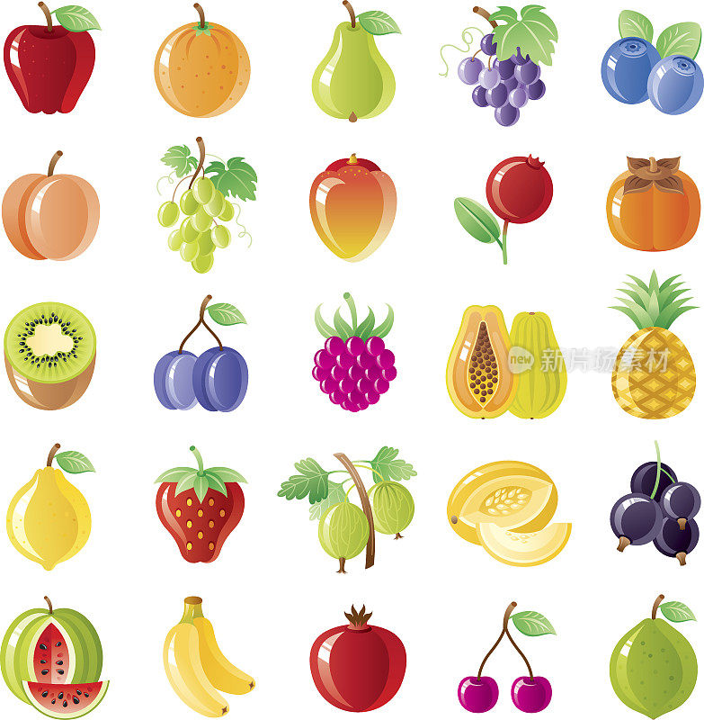 水果和浆果图标设置