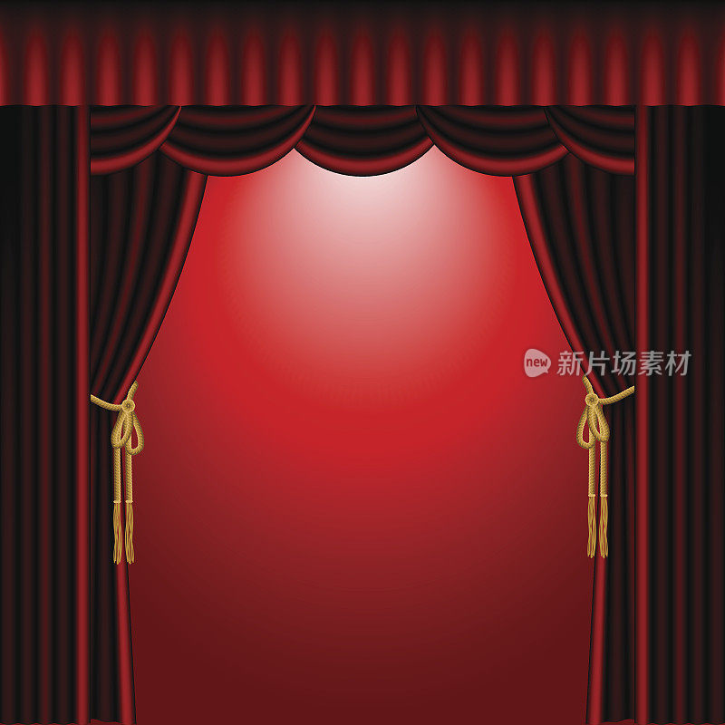 红色舞台幕布在红色背景上的插图