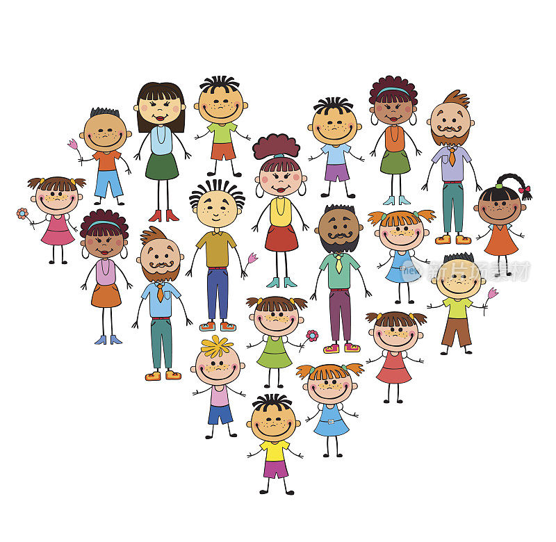 卡通婴儿脸在心形框架矢量脸，爱，微笑，插图，童年，孩子，全球，协会，联盟，国际，人群，许多，社会，