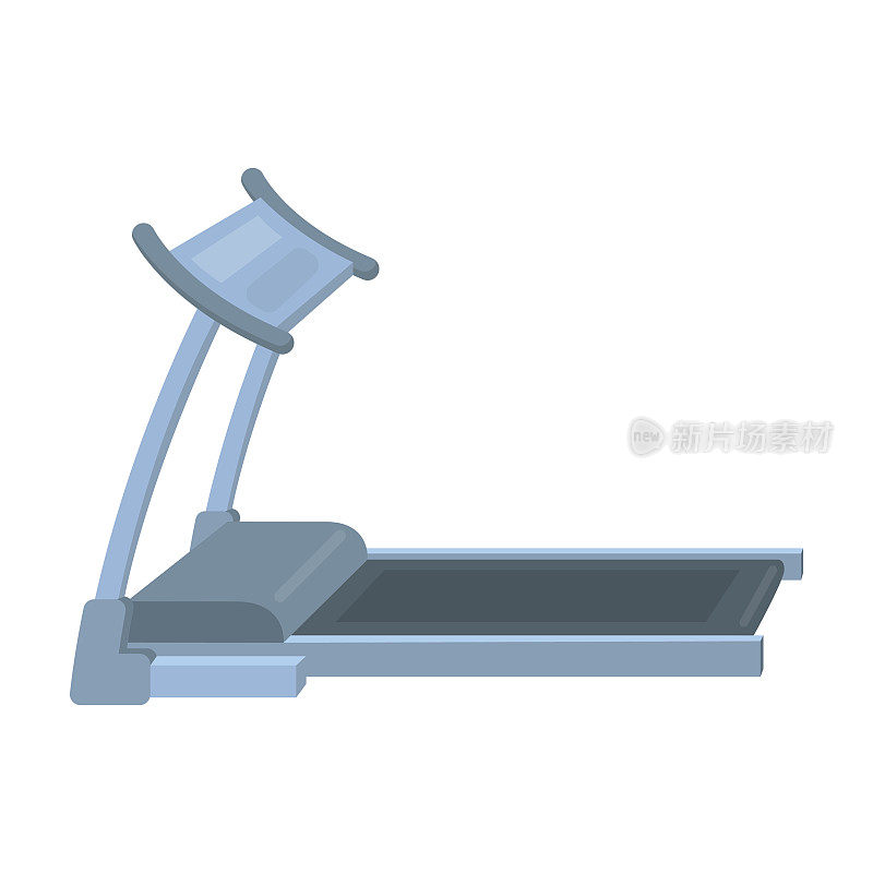 跑步机。跑步模拟器训练在健身房。健身房和锻炼在卡通风格矢量符号股票插图单图标。