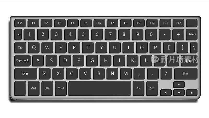 笔记本电脑键盘向量。字母和按钮。孤立的白色插图