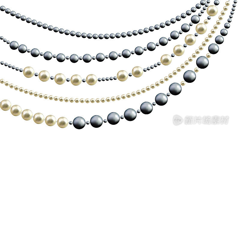 珍珠。装饰。珠子。珠宝。线程。珠子。白色黑色的。奢侈品。时尚。