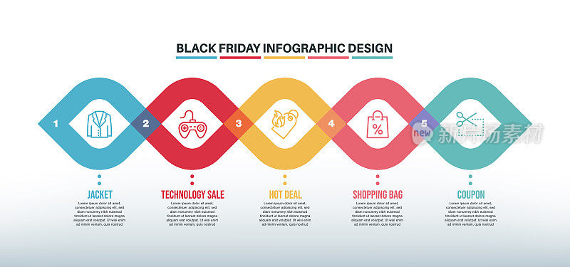 信息图表设计模板与黑色星期五的关键字和图标