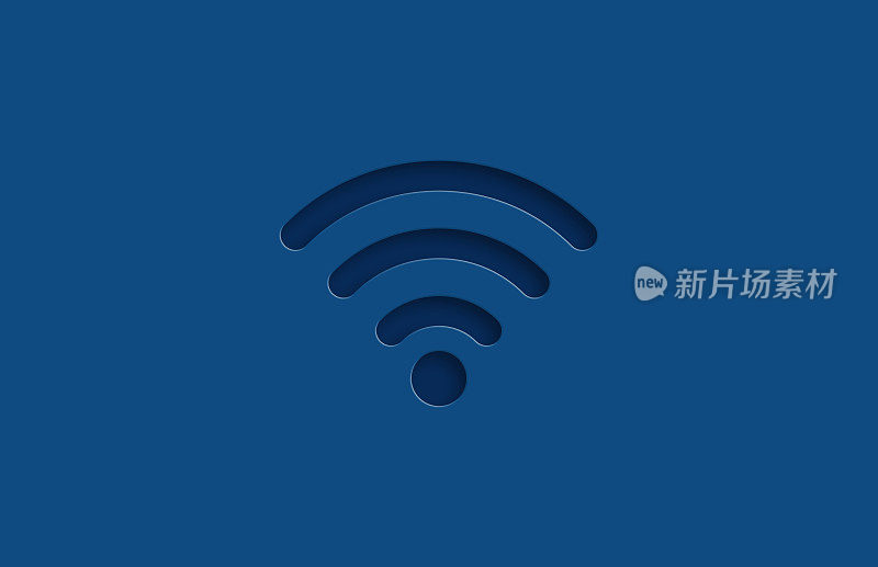 浮雕Wifi图标上的蓝色背景