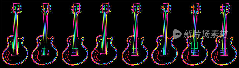 矢量插图吉他水平格式在霓虹灯风格