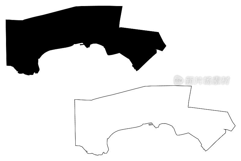 夏洛特阿马利亚城(美属维尔京群岛，美属维尔京群岛或美属维尔京群岛)地图矢量插图，涂鸦草图城市塔弗斯地图