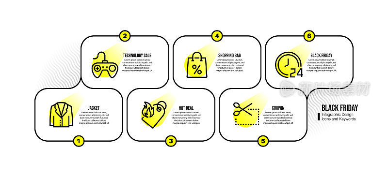 信息图表设计模板与黑色星期五的关键字和图标