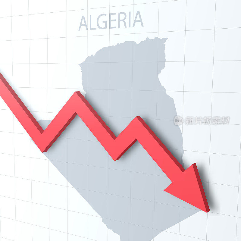 红色箭头落在阿尔及利亚地图的背景上