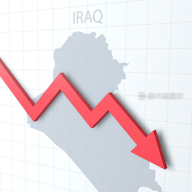 下落红色箭头与伊拉克地图的背景