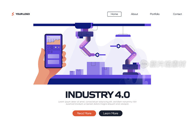工业4.0概念矢量插图登陆页面模板，网站横幅，广告和营销材料，在线广告，业务演示等。