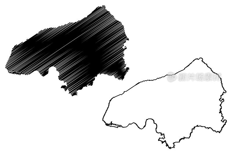 塞纳河海事处(法国、法兰西共和国、诺曼底或诺曼底地区)地图矢量插图，塞纳河海事处地图草稿