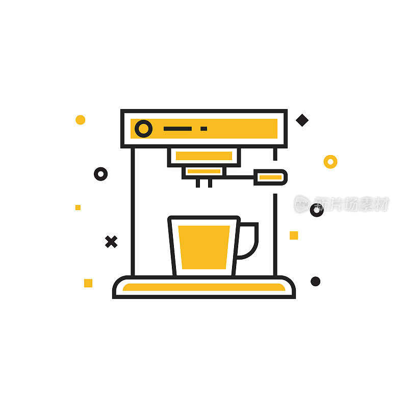 咖啡机直线图标，轮廓向量符号插图。