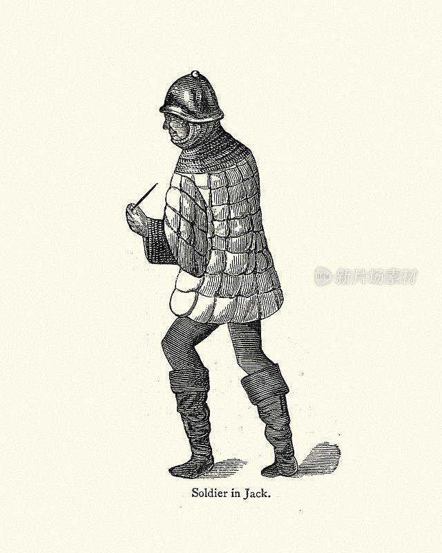 中世纪，身穿板甲杰克的士兵