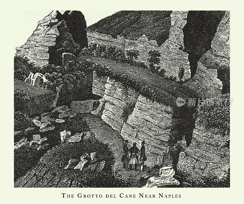 雕刻古董，在那不勒斯附近的藤洞，森林，湖泊，洞穴和不寻常的岩层雕刻古董插图，出版1851年