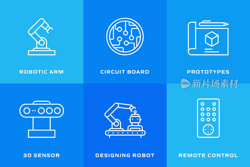 机器人工程相关线图标。向量符号说明。