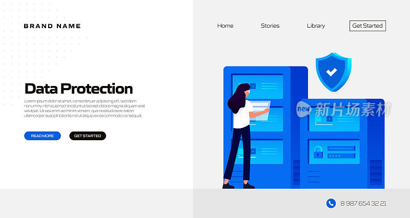 数据保护概念矢量插图登陆页面模板，网站横幅，广告和营销材料，在线广告，业务演示等。