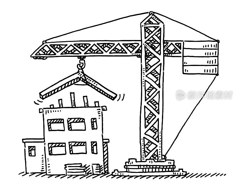 房屋施工现场起重机图