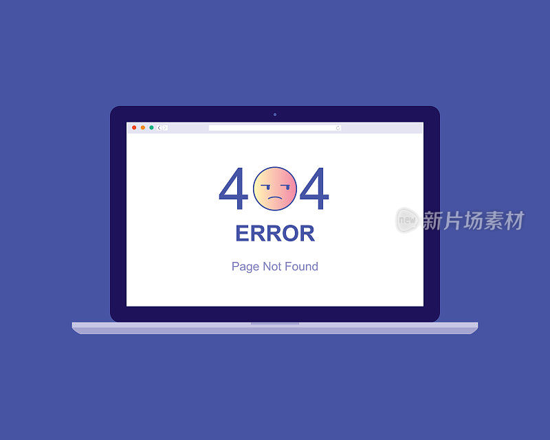 在显示器屏幕上显示404错误页面未找到消息的笔记本电脑。