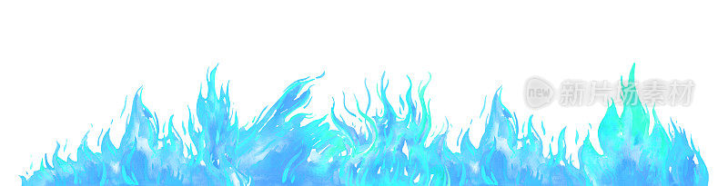 水彩气体火灾。页面底部有火焰。手绘草图插图孤立在白色背景