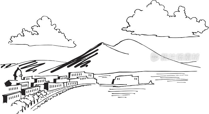那不勒斯湾，维苏威火山和ovo城堡