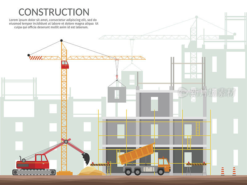 概念过程建设建设一个房子矢量插图背景