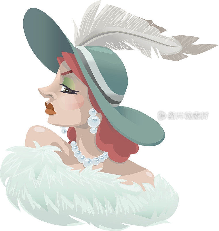 20世纪20年代上流社会戴有羽毛帽子的红头发女人