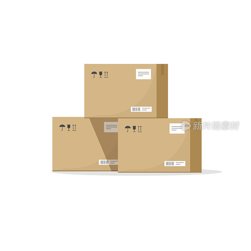 包裹箱纸箱矢量插图，仓库零件，纸箱货物装运箱