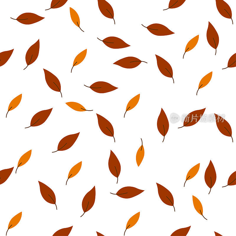 无缝图案秋叶。矢量插图上的白色背景。