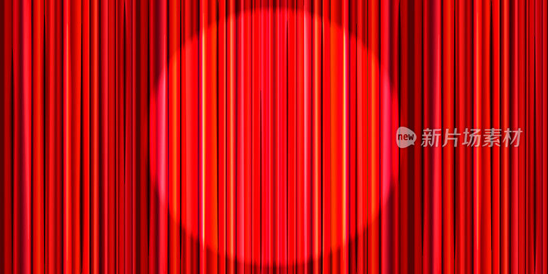 明亮的红色窗帘与圆形聚光灯照明，复古剧场舞台宽背景