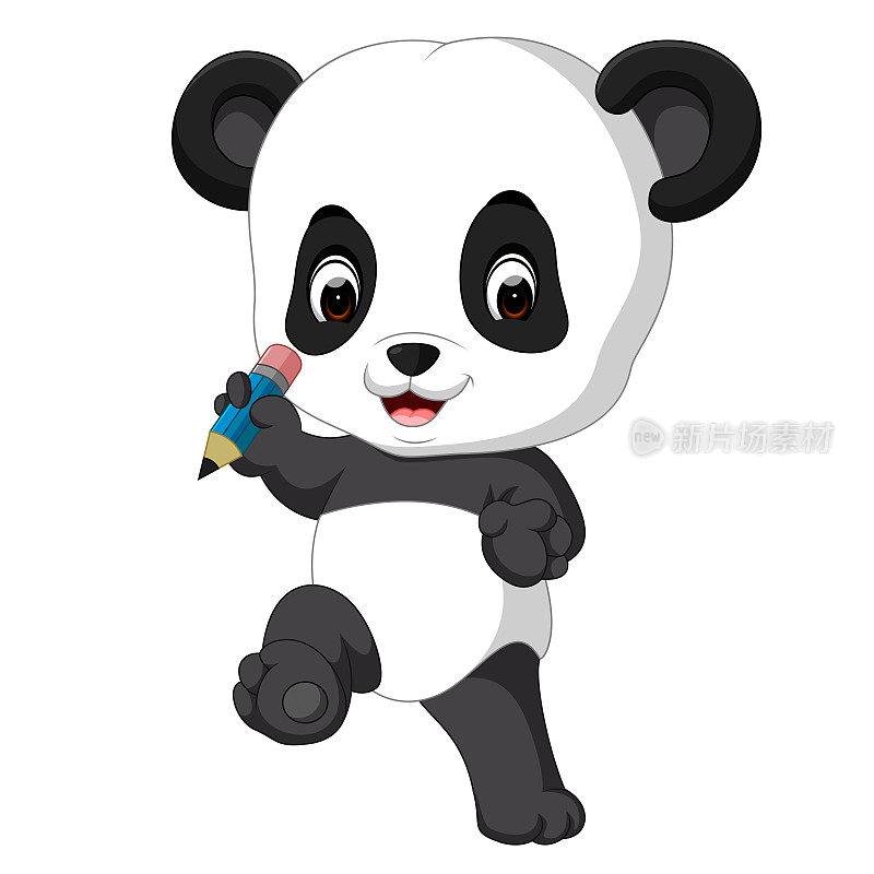 可爱的熊猫抱铅笔