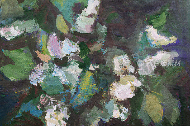 新潮的春天插图现代艺术作品我的油画在画布上的原始印象主义水平风景灌木鸟樱桃树枝鲜花和花蕾的一种植物被太阳照亮