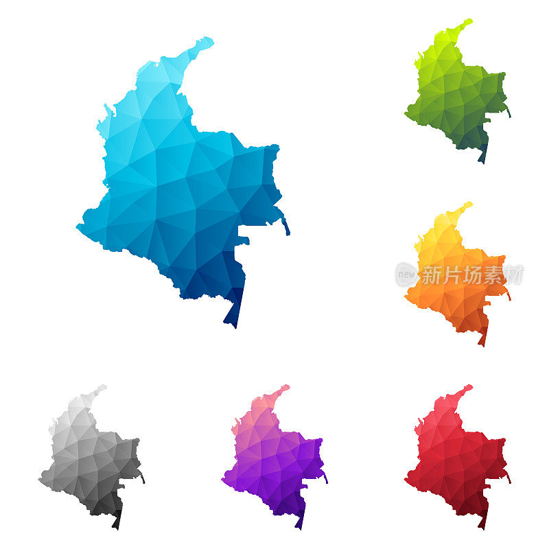 哥伦比亚地图在低多边形风格-彩色多边形几何设计