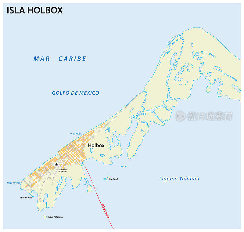 墨西哥尤卡坦半岛北部的度假岛霍尔鲍克斯地图