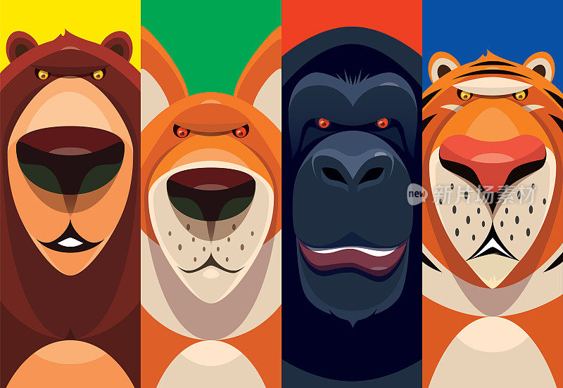 熊，狐狸，黑猩猩，老虎