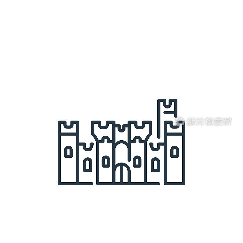 城堡图标向量从英格兰的概念。城堡的细线插图可编辑笔触。城堡线性标志，用于web和移动应用程序，图标，印刷媒体。