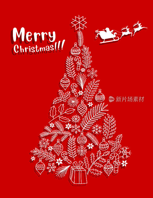圣诞树与圣诞老人的构图。