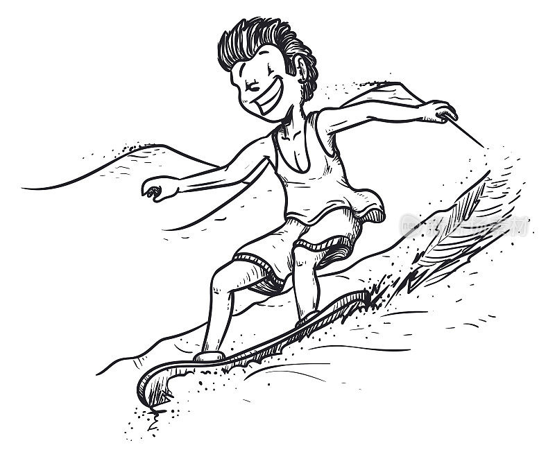 男孩在沙丘上练习滑沙