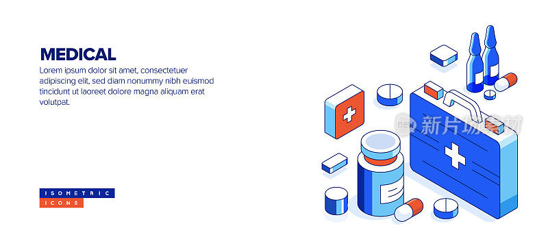 医学等距网页横幅概念和三维设计