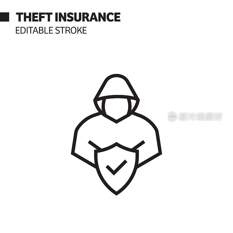 盗窃保险线图标，轮廓矢量符号插图。