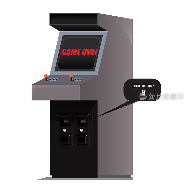 详细的街机矢量插图与复古硬币或代币槽面板正面从硬币或代币操作的机器
