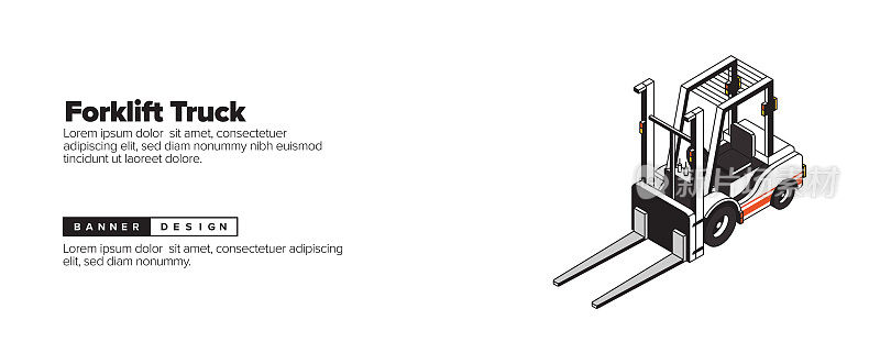 叉车概念等距网横幅，海报，封面和横幅的三维设计