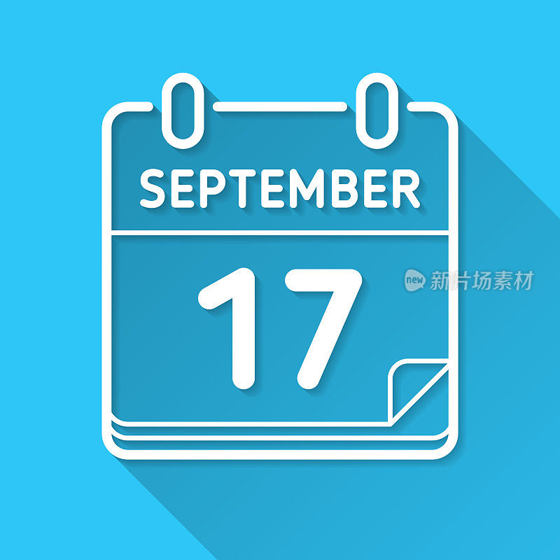 9月17日。蓝色背景上的图标-长阴影平面设计