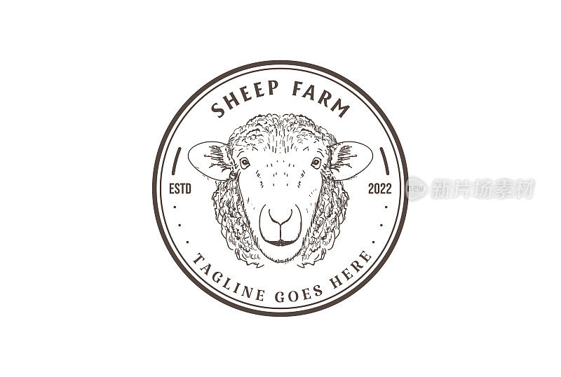 复古复古羊羊畜牧场徽章徽章邮票标签符号设计