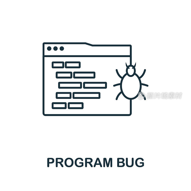 程序Bug行图标。瘦设计风格从程序员图标集合。信息图形和模板的简单程序错误图标