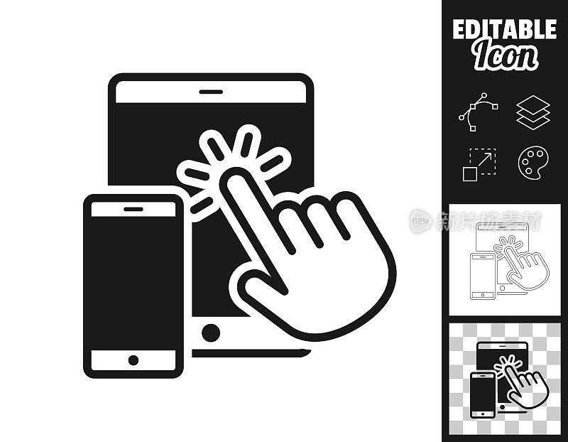 手触摸平板电脑和智能手机。图标设计。轻松地编辑