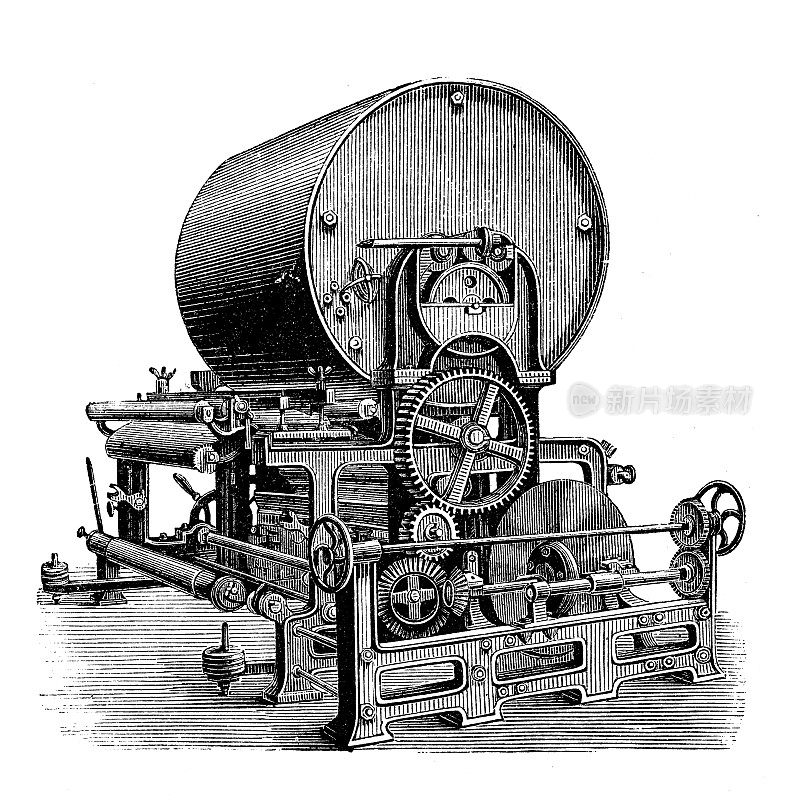 古董插画、应用机械、纺织工业:上浆机