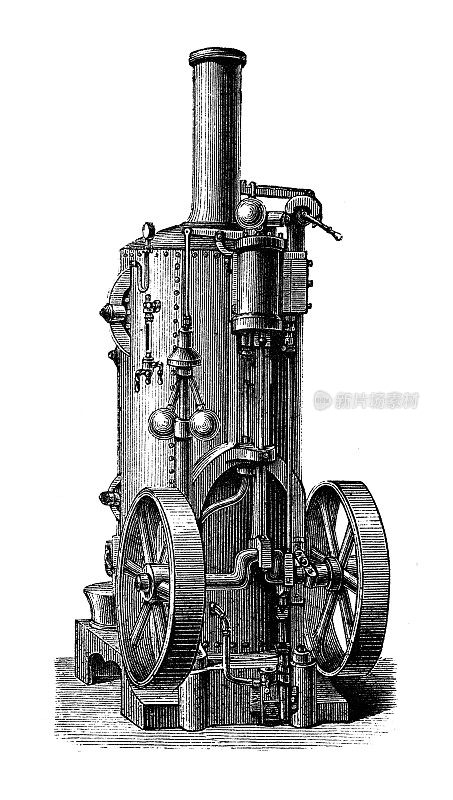 古董插图，应用力学:蒸汽动力机器