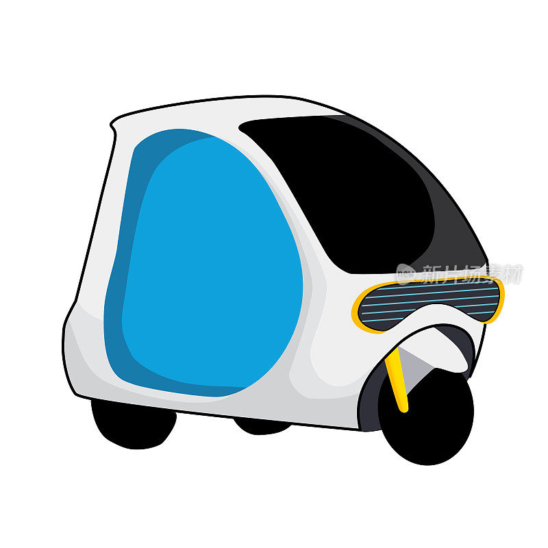 白色彩色电动三轮车插图。现代嘟嘟车用于运输。