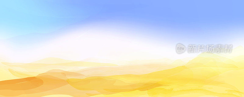 沙漠景观，沙丘，天空，金色的沙子。